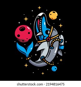 
vector illustration of cute and colorful dolphin astronaut