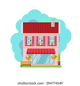 Vector illustration of cute colorful house. Vector flat buildings illustration