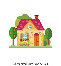 Vector illustration of cute colorful house. Vector flat buildings illustration