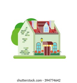 Vector illustration of cute colorful house. Vector flat buildings illustration