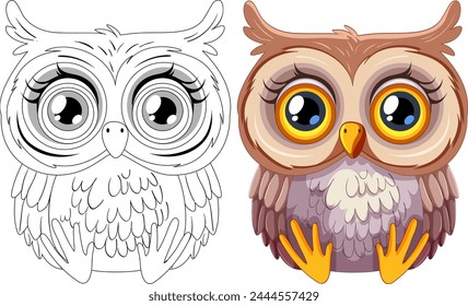 Vector illustration of a cute, colorful owl