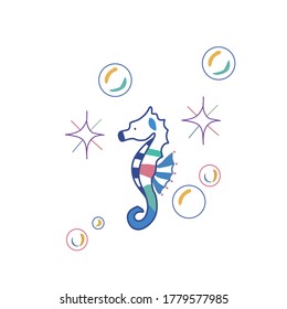 Vector illustration of cute colorful seahorse style