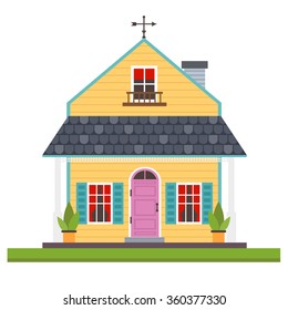 vector illustration of cute colorful yellow house. vector flat buildings illustration
