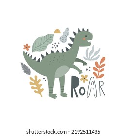 vector illustration, cute composition for kids, concept for kids, dino character surrounded with beautiful elements