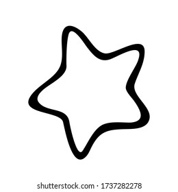 Vector illustration. Cute contour of star isolated on white background. Hand drawn simple doodle clipart. Trendy space and astronomical theme. Ideal for poster, banner, cards, baby projects.