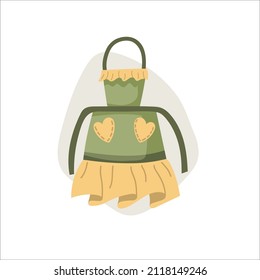 Vector illustration of a cute cooking apron with heart pockets in a cartoon, hand-drawn style.