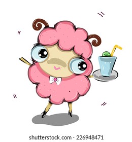 vector illustration of cute  cooking sheep cartoon drawing style