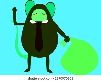 vector illustration, cute corrupt rat carrying a bag of money