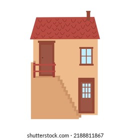 Vector illustration of cute country house in boho style and color.