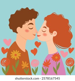 Vector illustration cute couple in love. 