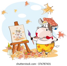 Vector Illustration of a Cute Cow. The Adventures Of a Comic Artist