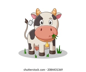 Vector illustration of 
Cute Cow cartoon eating grass