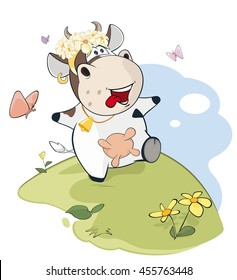 Vector Illustration of a Cute Cow. Cartoon Character