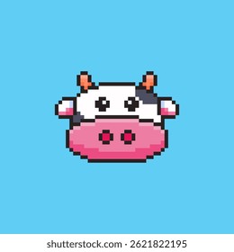 Vector Illustration of Cute Cow Head with Pixel Art Design, perfect for game assets themed designs