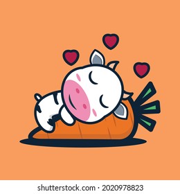 vector illustration of cute cow hugging big carrot