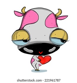 vector illustration of cute cow love  zodiac cartoon drowning  style