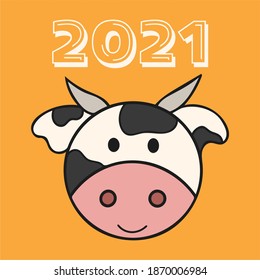 Vector illustration. Cute cow on a yellow background.