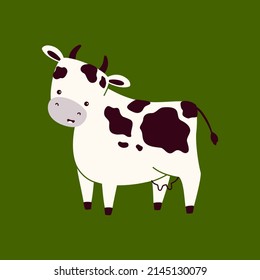 Vector illustration of a cute cow on a green background