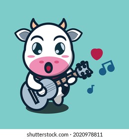 vector illustration of cute cow playing guitar