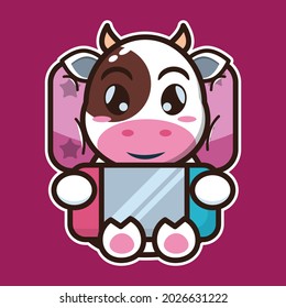 vector illustration of cute cow 
playing game