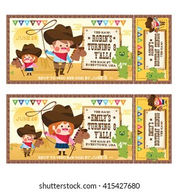 A Vector Illustration Cute Cowboy. Ticket invitation birthday. Cowboy Party. Boys and Girls Vector