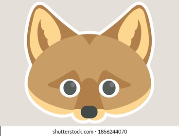 Vector illustration of cute Coyote icon or sticker. Animal paper face mask for children.