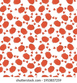 Vector illustration of a cute crab. Happy crab character raising claws isolated on white background pattern.