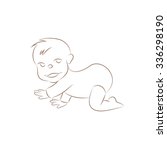 Vector illustration of a cute crawling baby. Crawling baby contour for coloring.