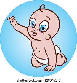 vector illustration of a cute crawling baby in diaper.