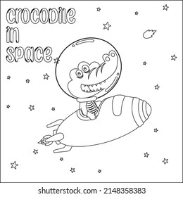 Vector illustration of Cute crocodile Astronaut Riding Rocket. Cartoon isolated vector illustration, Creative vector Childish design for kids activity colouring book or page.