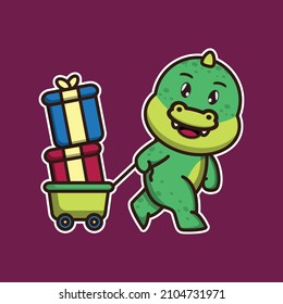 vector illustration of cute crocodile carrying a gift