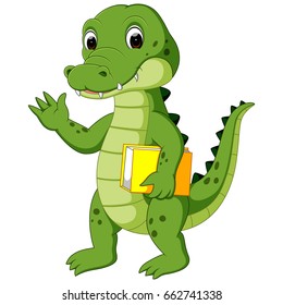 vector illustration of Cute crocodile carrying book