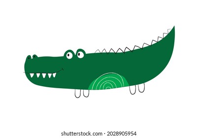 Vector illustration of a cute crocodile.  Cartoon hand drawn flat style.