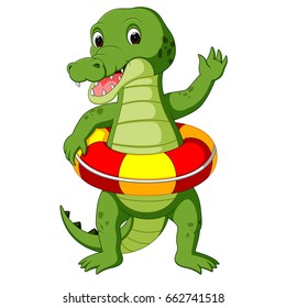 vector illustration of Cute crocodile using ring ball cartoon