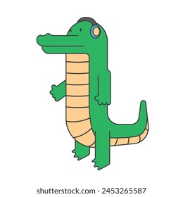 vector illustration of a cute crocodile wearing headphones