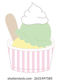 Vector illustration of a cute cup ice cream. Whipped, dessert