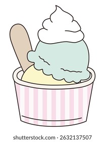 Vector illustration of a cute cup ice cream. Whipped, dessert