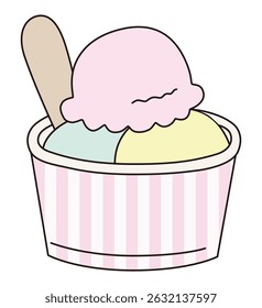 Vector illustration of a cute cup ice cream. Snack, dessert