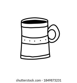 Ilustración vectorial de una taza linda. Una taza linda. Ilustración de la línea del vector. Ilustración dibujada a mano en línea blanca y negra.