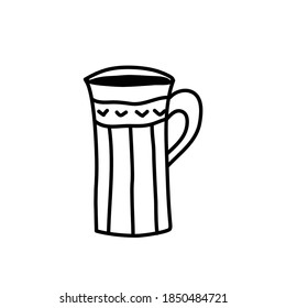 Vector illustration of cute cup. One cute mug. Vector line illustration. Black and white line hand drawn  illustration.