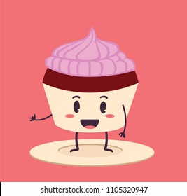 Vector illustration of a cute cupcake happy