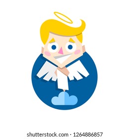 Vector illustration of cute Cupid standing on cloud flat style