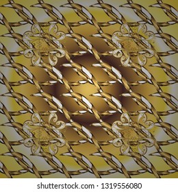 Vector illustration. In cute curls style. Seamless pattern in oriental style. Urban pattern for textile and fabric. Ornate floral ornament. Illustration in brown and yellow colors.