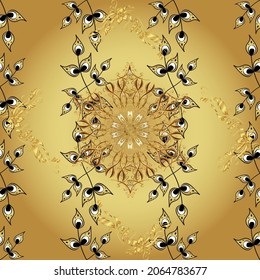 Ilustración vectorial. En adorables rizos. Ilustración en colores amarillo, neutro y beige. Patrón urbano para textiles y tejidos. Ornato de adorno floral. Patrón sin foco de estilo oriental.
