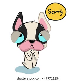 vector illustration of cute cute-bull-dog cartoon drawing style