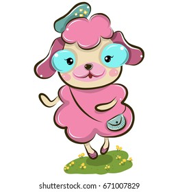 vector illustration of cute cute-cartoon-dog-poodle cartoon drawing style