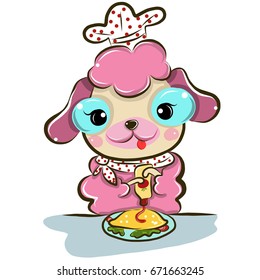 vector illustration of cute cute-cartoon-dog-poodle-chef cartoon drawing style