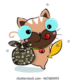 vector illustration of cute cute-cat cartoon drawing style