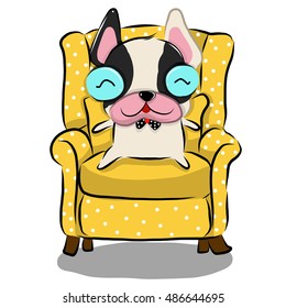 vector illustration of cute cute-happy-bull-dog cartoon drawing style