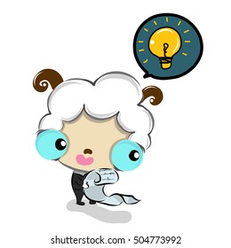 vector illustration of cute cute-sheep-good-idea cartoon drawing style